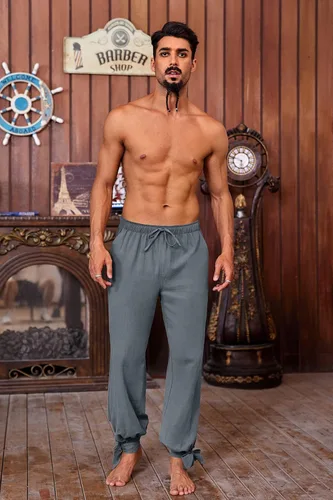 Vista 3 de Pantalones de lino pirata para hombre, medieval, vikingo, para disfraz de navegante, renacentista, con cordones, pantalones de cosplay