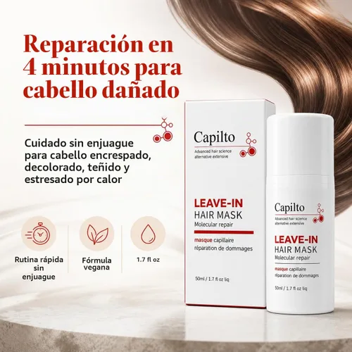 Vista 2 de Mascarilla molecular de reparación capilar sin enjuague, queratina, reparación profunda para cabello encrespado y dañado, corrige el blanqueador