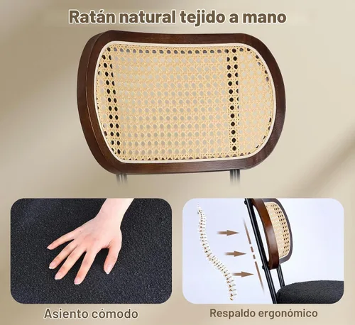 Vista 5 de Juego de 2 taburetes de bar de ratán, taburetes de bar giratorios de altura de mostrador con respaldo, sillas de cocina tapizadas de granja con Negro