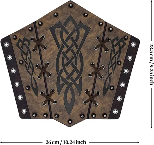Vista 6 de Brazaletes vikingos de cuero sintético, muñequera de guantelete de cuero, brazaletes medievales, armadura de brazo, caballero LARP, 2 piezas