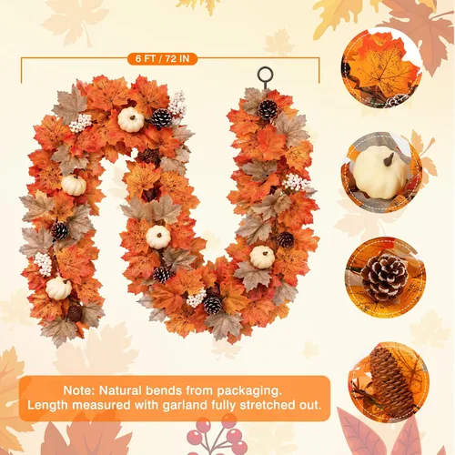 Vista 3 de Luxspire Guirnalda de otoño de 6 pies con luces y temporizador para Naranja-amarillo + gris claro