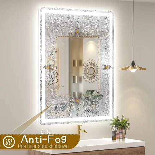Vista 6 de SMIROR Espejo de baño LED con luces de 22" x 30", espejo de tocador rectangular redondeado iluminado para pared, iluminado frontal y retroiluminado