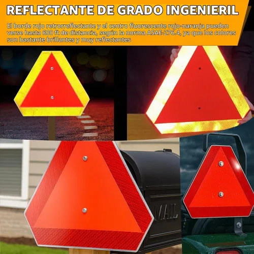 Vista 2 de Señal de seguridad del vehículo de movimiento lento, señal triangular de vehículo de movimiento lento, aluminio de 14 x 16 pulgadas, reflectante