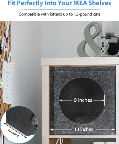 Vista 2 de Cat Cave - Escondite grande de casa de 13 pulgadas para gatos de interior, cama de fieltro con almohada en el interior, caja de cubo, cama cubierta