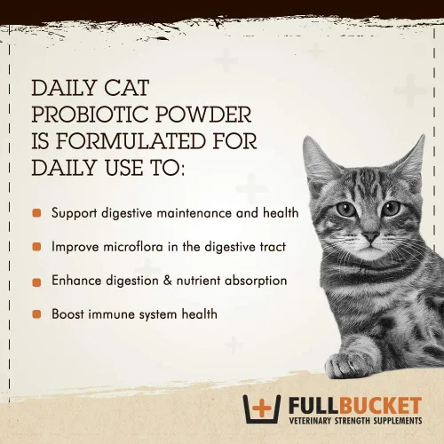 Vista 4 de FullBucket Daily Cat - Polvo probiótico para diarrea, gases y apoyo a la salud intestinal y estomacal con prebióticos y enzimas, 30 porciones
