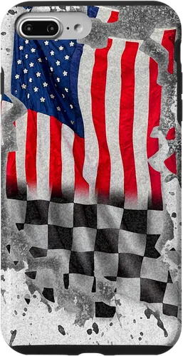 Vista 12 de Funda para iPhone 16 Car Racing Bandera Americana Pit Crew