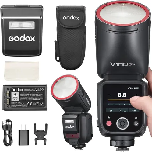 Vista 10 de Godox V100 V100-C Versión USA Flash para Canon, Speedlite de Pantalla Táctil 100Ws, Flash Auxiliar Desmontable, Batería de Carga USB-C, 2.4G