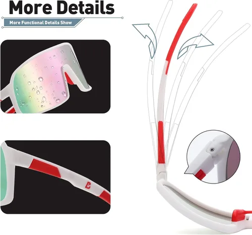 Vista 3 de Bevi - Lentes de sol deportivos polarizados con montura TR90 para hombres y mujeres, conducción al aire libre, ciclismo