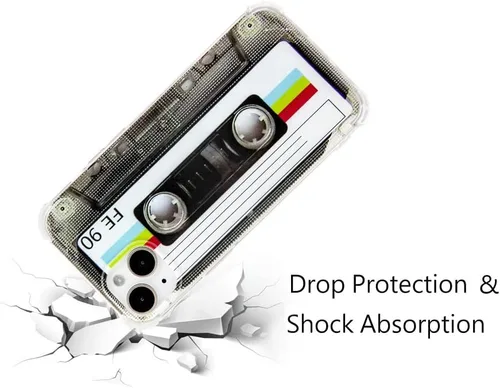 Vista 7 de FAteamll Funda para iPhone 14 Plus, acabado mate, resistente, suave, con esquinas reforzadas, TPU suave, parachoques retro, funda de cinta de casete