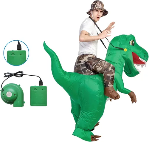 Vista 3 de GOOSH Disfraz inflable para adultos disfraces de Halloween para hombres y mujeres jinete de dinosaurio disfraz inflable para juguete Godzilla unisex