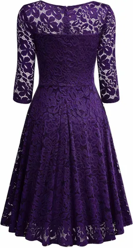 Vista 4 de MISSMAY Vestido de fiesta de dama de honor de encaje floral vintage para mujer