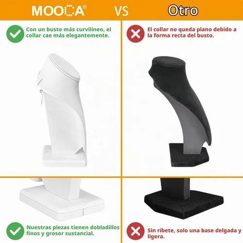 Vista 5 de MOOCA Soporte de exhibición de busto de joyería de collar de piel sintética Collar Soporte de madera resistente con gancho trasero ajustable, se