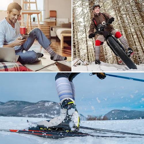Vista 2 de Calcetines de esquí para hombres y mujeres, 2 pares de calcetines cálidos de snowboard para invierno, calcetines de esquí hasta la rodilla sobre