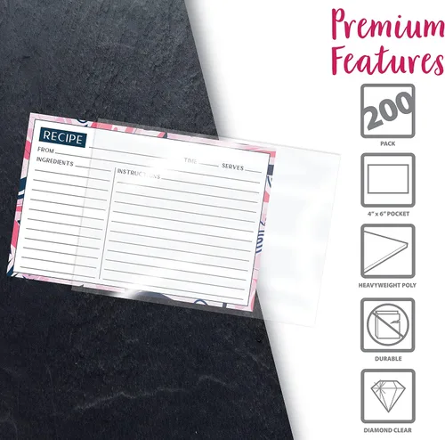 Vista 2 de Better Kitchen Products Fundas transparentes para tarjetas de recetas, 4 x 6 pulgadas, paquete de 200
