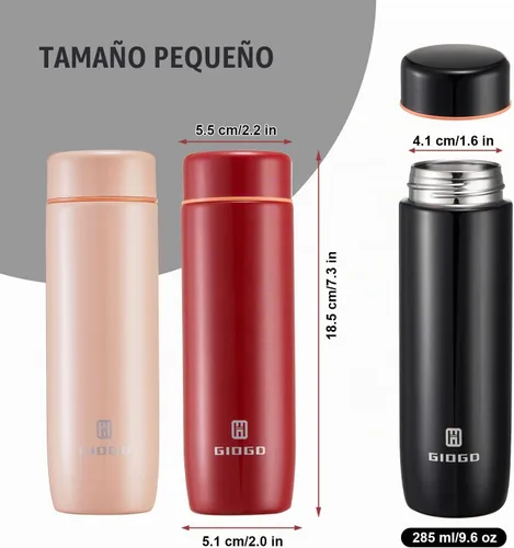 Vista 3 de Botella Térmica Pequeña Delgada Mini con Aislamiento al Vacío Botella de Agua 285ml/9.6oz Frasco de Agua de Acero Inoxidable Botellas de Agua