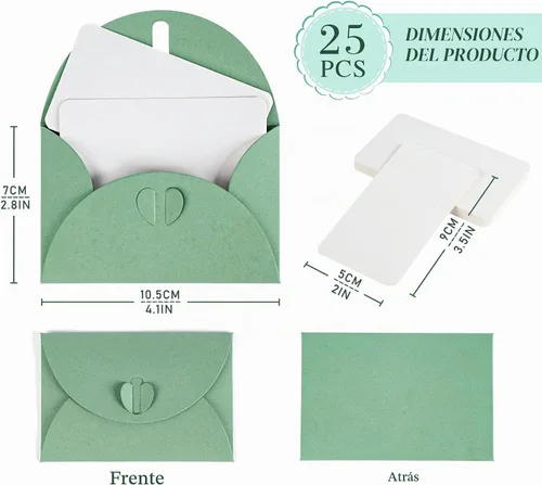 Vista 2 de ABSOFINE - 25 sobres pequeños con tarjetas en blanco, tarjeteros de regalo, color verde salvia