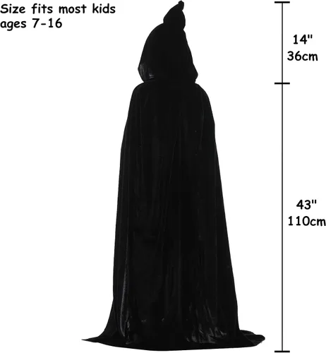 Vista 3 de Jongdari Capa de terciopelo para niños, con capucha, unisex, para cosplay, Halloween, disfraz de mago