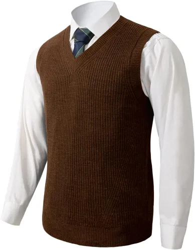Vista 9 de Suéter de punto con cuello en V para hombre, liso, sin mangas, suéter de punto, ajuste holgado, todo a juego verde (ArmyGreen1)