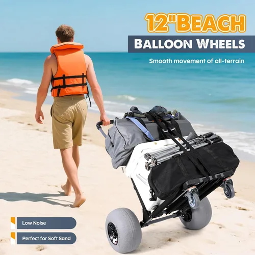 Vista 5 de Carrito de playa plegable para pesca con ruedas de globo de 12 pulgadas para arena todo terreno