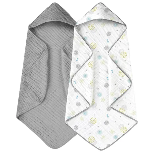 Vista 19 de Yoofoss - Paquete de 2 toallas de baño con capucha, 100% de muselina de algodón, para bebés y niños pequeños, suaves y absorbentes, esenciales