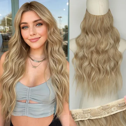 Vista 88 de KooKaStyle - Extensiones de cabello con hilo invisible, diadema transparente, ajustables, 4 clips fijadores, cabello largo y ondulado de 12
