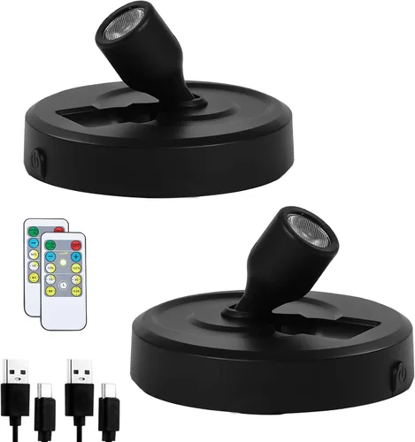 Vista 10 de Paquete de 2 Focos LED Inalámbricos a Batería para Cuadros, Luces de Disco con 2 Controles Remotos, Foco Adhesivo Regulable con Temporizador