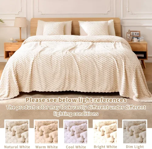 Vista 6 de FY FIBER HOUSE Manta de Vellón para Sofá 300GMS Súper Suave de Felpa Difusa Mantas y Cobijas para Sofá Cama Oficina, 40x50 Pulgadas, Beige