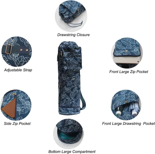 Vista 4 de ESVAN Bolsa para esterilla de yoga con múltiples bolsillos. Bolsa de transporte con cordón para esterilla de yoga, Pilates, ejercicio. Bolsa
