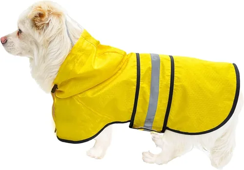 Vista 32 de Impermeable para Perros Resistente al Agua Reflectante - Poncho Ligero Transpirable con Capucha Abrigo Chaqueta de Lluvia con Correa Ajustable