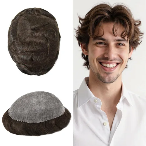 Vista 50 de Extensiones de pelo tipo tupé para hombre, sistema de reemplazo de cabello humano virgen 100% europeo, piel fina y duradera, inyección