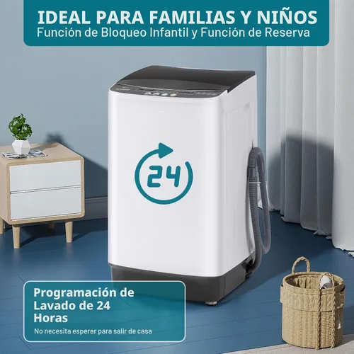 Vista 3 de Lavadora portátil de 1.9 pies cúbicos, lavadora eléctrica completamente automática con 10 programas, combo compacto de lavado y centrifugado de ropa