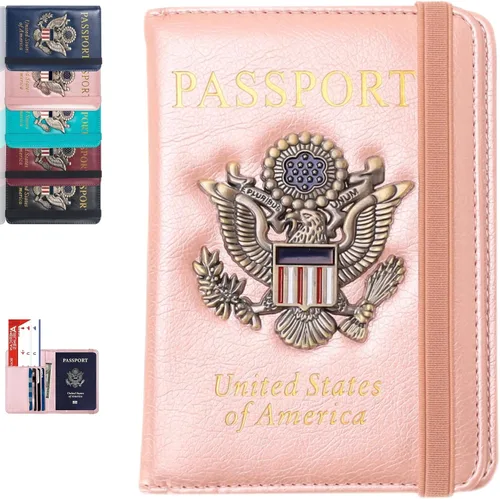 Vista 13 de Funda para pasaporte, cartera de viaje con bloqueo RFID, carteras para pasaporte, organización de pasaporte familiar, funda personalizada