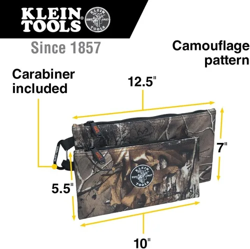Vista 2 de Klein Tools 55560 Bolsas con cremallera, las bolsas de camuflaje son de 12.5 y 10 pulgadas, camuflaje de tejido balístico 1680d de 2 piezas