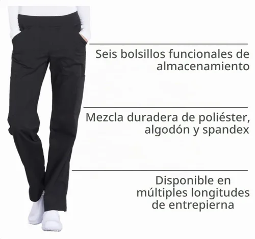 Vista 4 de Pantalones quirúrgicos Workwear Professionals para mujer, pantalón cargo sin cierre, elástico suave, WW170 Negro