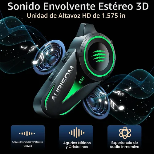 Vista 4 de Auriculares de Casco de Motocicleta Bluetooth con Cancelación de Ruido, Altavoces Inalámbricos para Casco con Luz LED de 4 Colores, Batería