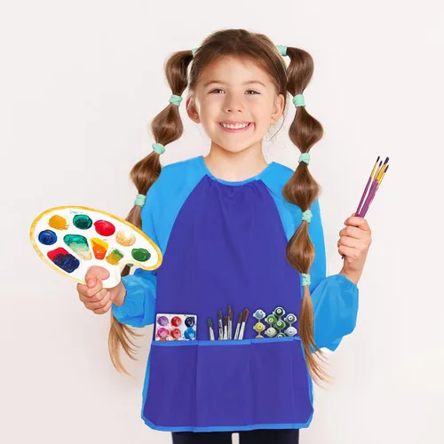 Vista 6 de Kopokita - Delantal impermeable para niños artistas, de manga larga, con 3 bolsillos, para niños pequeños y artistas