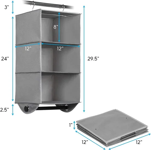 Vista 3 de HOLDN' STORAGE Organizador colgante de armario con barra de ropa, estantes colgantes de 3 estantes resistentes para ropa, suéteres y zapatos, unidad