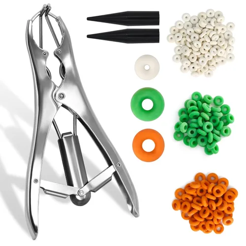 Vista 8 de Kit de Anillado para Cabras, Elastrador de Acero Inoxidable con 200 Piezas de Bandas de Goma de 3 Tamaños y Herramienta Expansora para el Manejo
