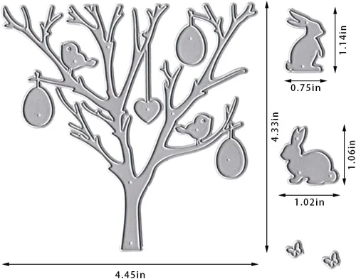 Vista 2 de Estivaux Huevos de Pascua troquelados de árbol para hacer tarjetas, conejito de Pascua, conejos de corte, juegos de troqueles de árbol, pájaros