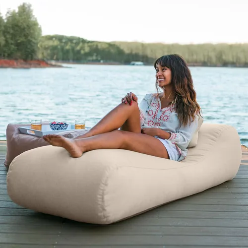 Vista 6 de Arlo - Puf para exteriores, tumbona reclinable para piscina y patio, lino Linaza