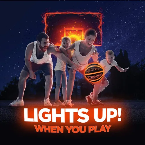 Vista 5 de AND1 Nitegame LED Light Up Basketball - Impact Activated Glow in The Dark - Regulation (29.5 inches), for Outdoor or Indoor, Sold Deflated