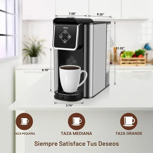 Vista 2 de Cafetera 3 en 1 de una sola porción, cápsula, cafetera molida y tetera, cafetera compacta de preparación rápida con pantalla táctil y depósito