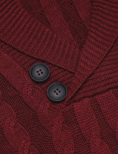 Vista 5 de COOFANDY Suéter de punto trenzado con cuello de chal para hombre, ajuste delgado, informal, con botones