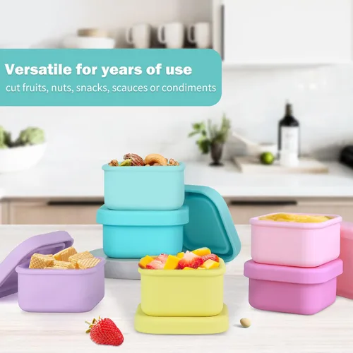 Vista 4 de Finorder Paquete de 6 recipientes de silicona para almacenamiento de alimentos de 3.5 onzas, a prueba de fugas, recipientes pequeños reutilizables