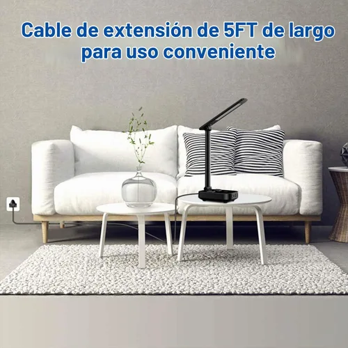 Vista 7 de Yostyle Lámpara de escritorio LED con 4 puertos de carga USB y 2 salidas de CA, estación de tira de alimentación con cable de extensión de 5 pies