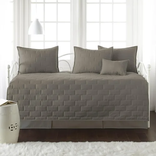 Vista 25 de Juego de funda para sofá cama de tamaño individual, 6 piezas, fundas a 1 - Hojas Botánicas Gris