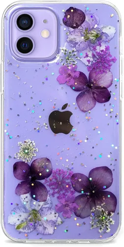 Vista 24 de Abbery - Funda diseñada para iPhone 12/12 Pro con purpurina, transparente y linda con diseño de mariposa, correa para la muñeca, brillante