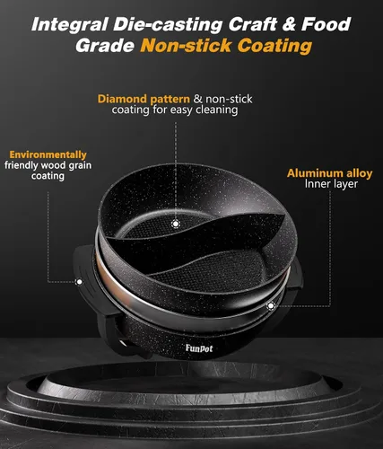 Vista 3 de Olla eléctrica de doble cara de 6L con asas frías al tacto, calor ajustable de 1100 W, interior hexagonal antiadherente y protección contra