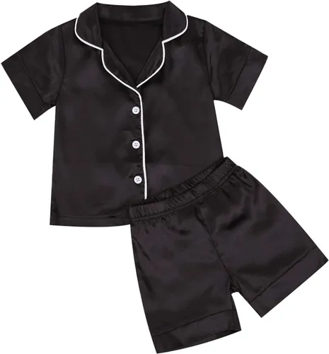 Vista 30 de Conjunto de pijama de satén para bebés y niños pequeños, pijamas de manga larga con botones para niñas 4 de julio