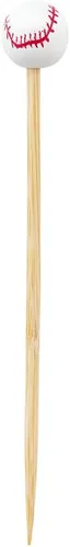 Vista 2 de Restaurantware Pinchos de cóctel de béisbol de 4 pulgadas, 1000 púas de comida resistentes, pinchos de madera de bambú pintados a mano en blanco
